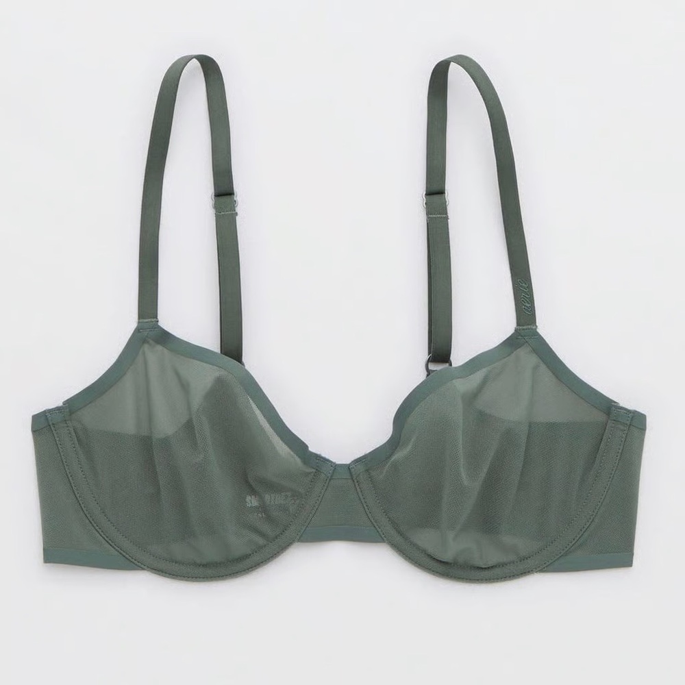 NWT Aerie SMOOTHEZ Mesh Unlined Bra In Army Green